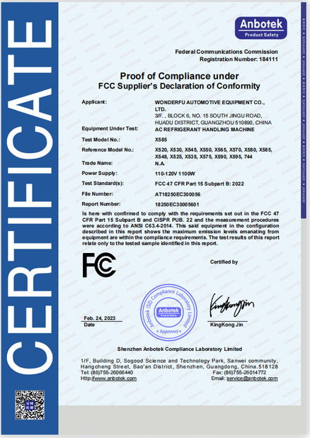 CINA Guangzhou Wonderfu Automotive Equipment Co., Ltd Certificazioni